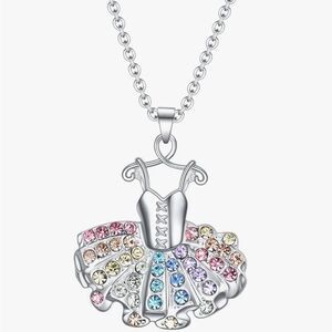 NEW Silver Multicolor Crystal Ballet Dress Necklace